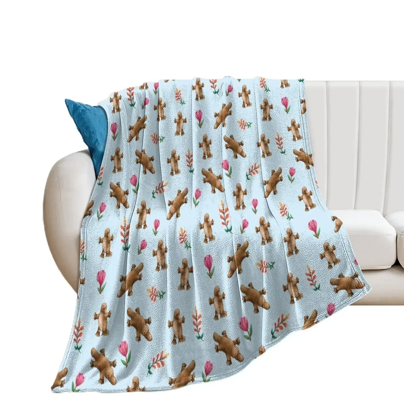 

Blue Australian Platypus pattern Throw Blanket Soft Plaid Sofa Quilt Blankets
