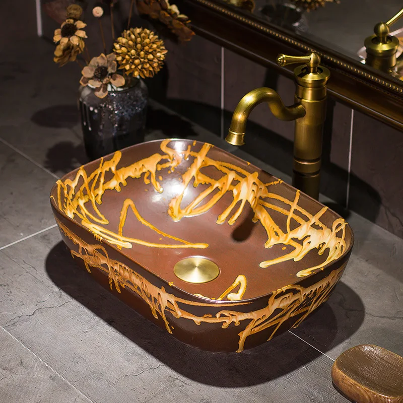 

Europe Style Handmade Countertop Basin Bathroom Sink Ceramic wash basin porcelain bathroom sink washing bowl Lotus pattern