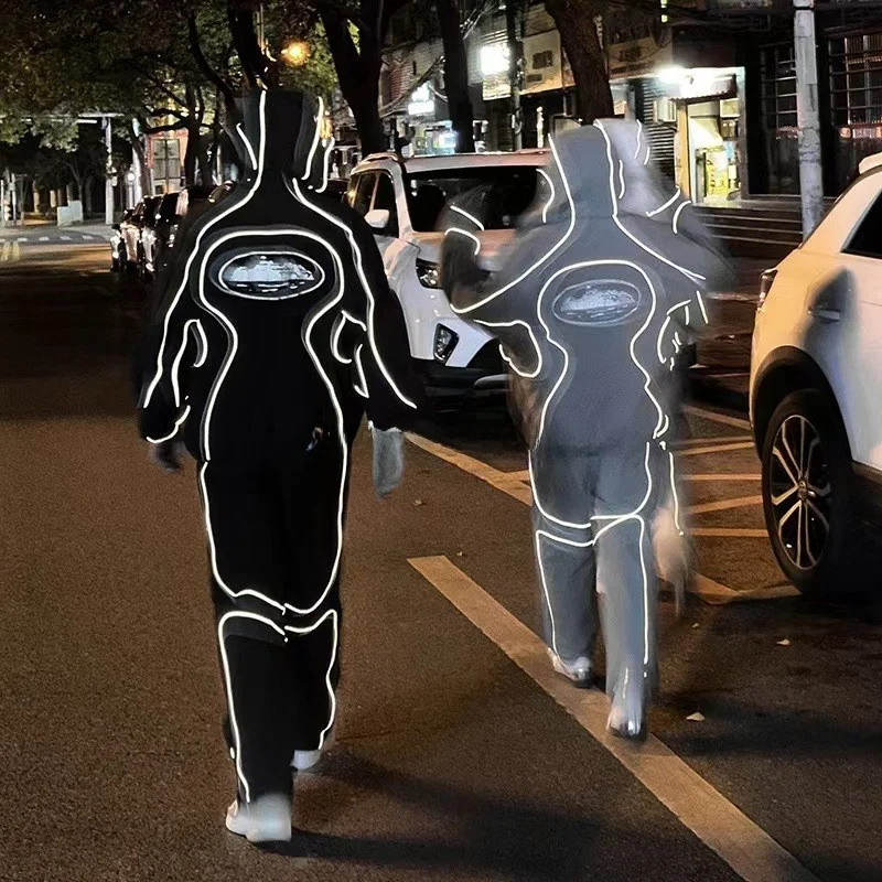 

Мужская свободная толстовка со светоотражающими полосками, водонепроницаемая ветровка, длинная куртка с капюшоном Sve, повседневный комплект спортивной одежды, школьная форма...