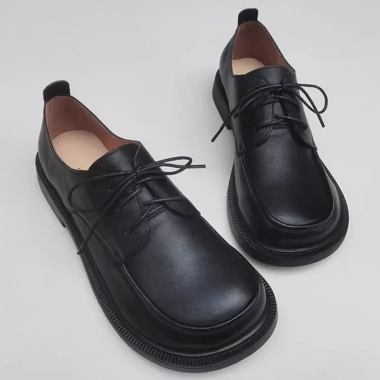 

Genuine Leather Wide Toe Men's Women's British Style Lace-up Shoes Business Casual Work Shoes Cowhide