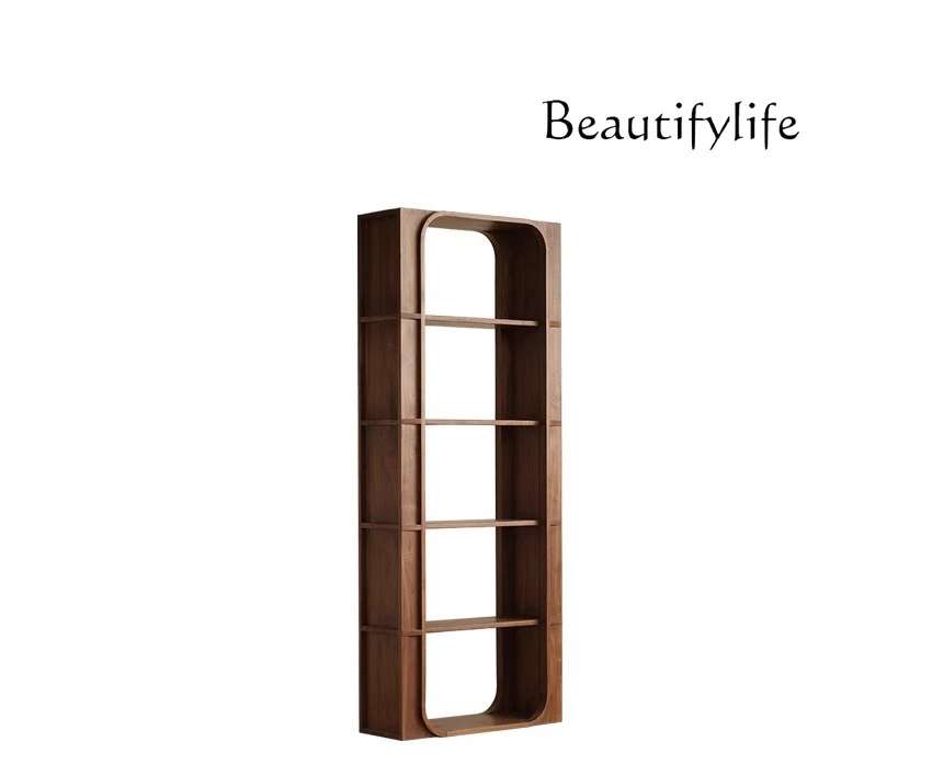 

Black walnut solid wood bookcase simple modern living room open storage display designer model
