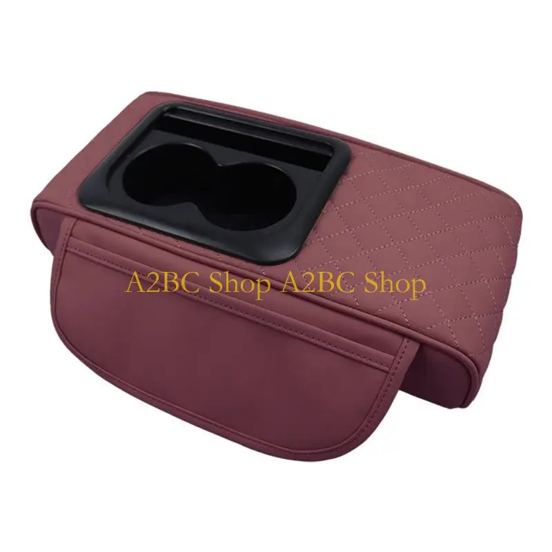 A2BC Ergonomic Car Console Cover Features Convenient Cup Holder & Secure Phone Mount Raised Car Center Console Lid for Travel