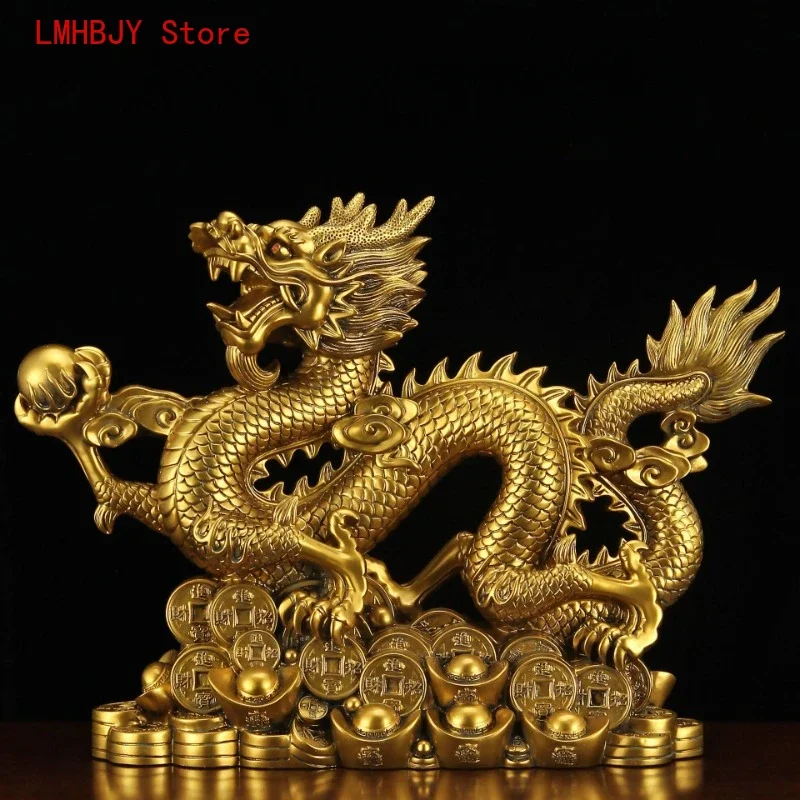 

LMHBJY Creative Dragon Living Room Decorative Ornaments Twelve Zodiac Dragon Gilded Bronze Resin Office Crafts Gifts