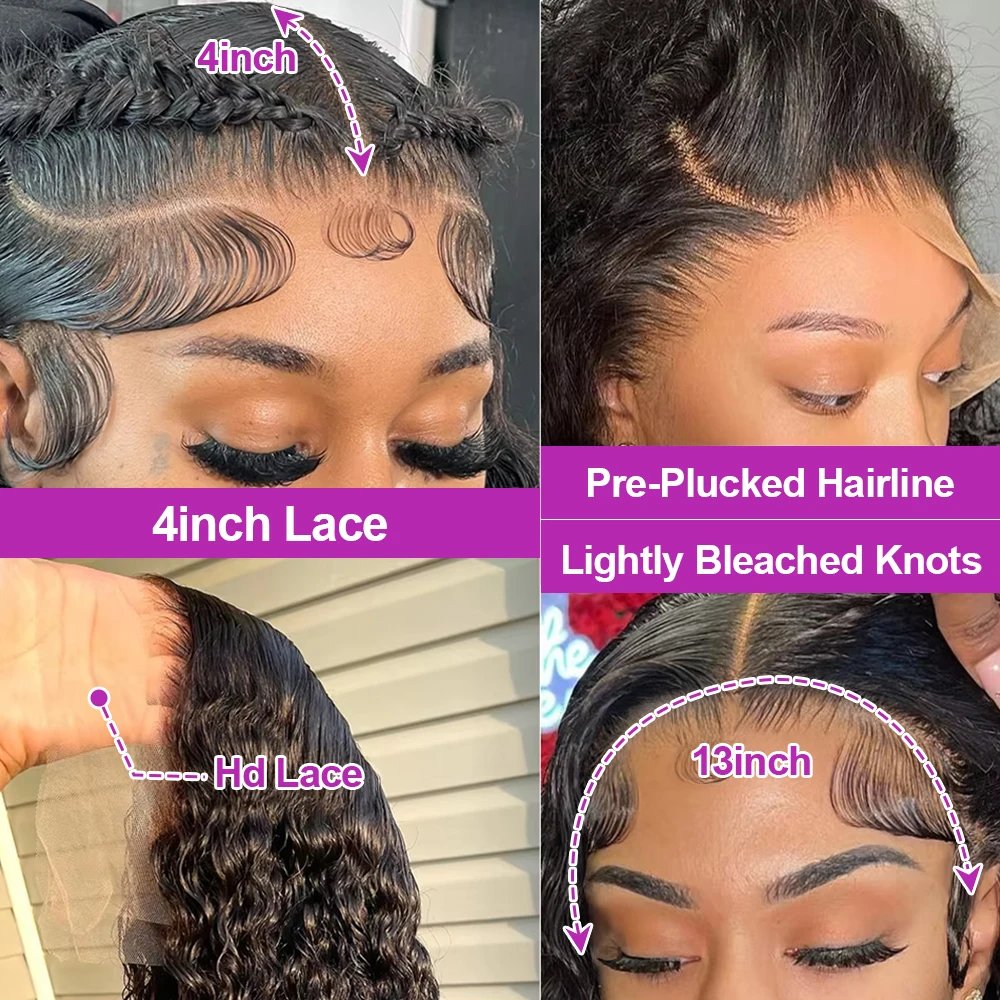 100% Water Wave 13x4 13x6 Lace Front Wigs Human Hair Curly Wave Natural Remy Deep Wave Human Hair Wigs For Afro American Ladies Natural Scalp Look Daily Travel Evening Formal Occasion Styling image 6