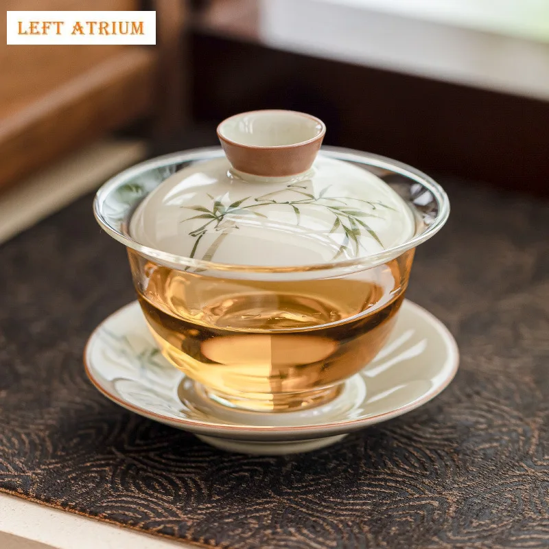 

Hand Painted Bamboo Gaiwan For Tea Porcelain Tureen With Lid Glass Teaware Kung Fu Tea Ceremony Set Tea Bowls Chawan 150ml