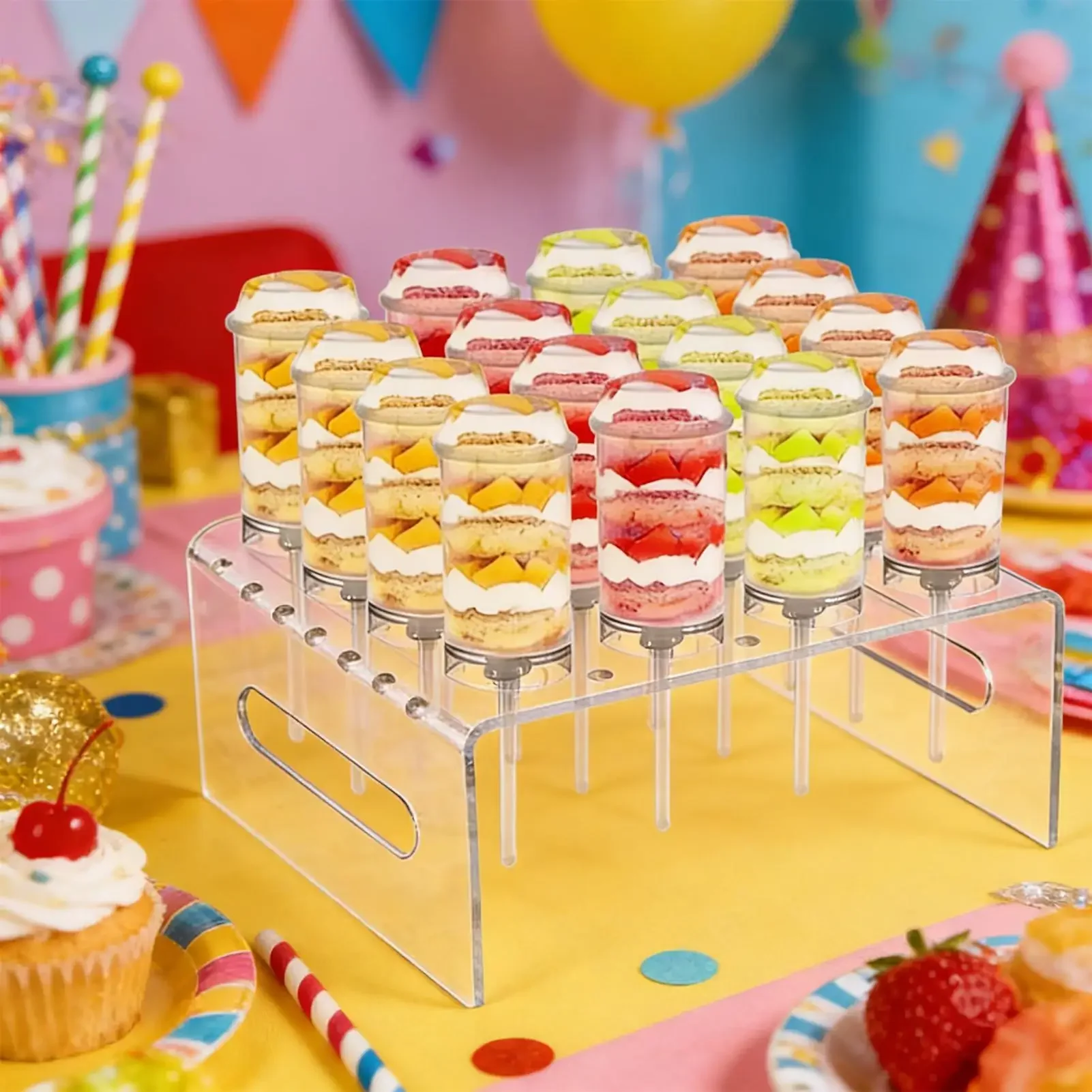 Cake Push Pop Containers Dessert Tubes Push Up Pop Containers with Stand & Lid for Home Dining Room Wedding Birthday Party