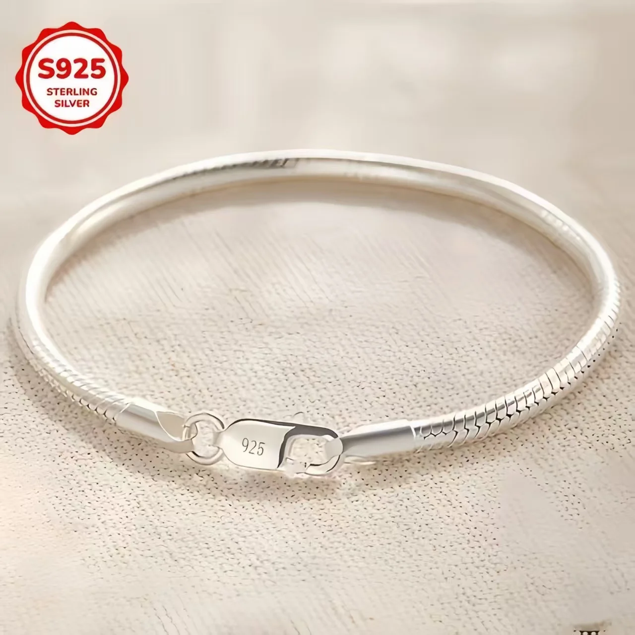 925 Sterling Silver 3mm Snake Bone Bracelet Simple Style for Women Men Daily and Party Wear All Seasons Jewelry 16-23cm