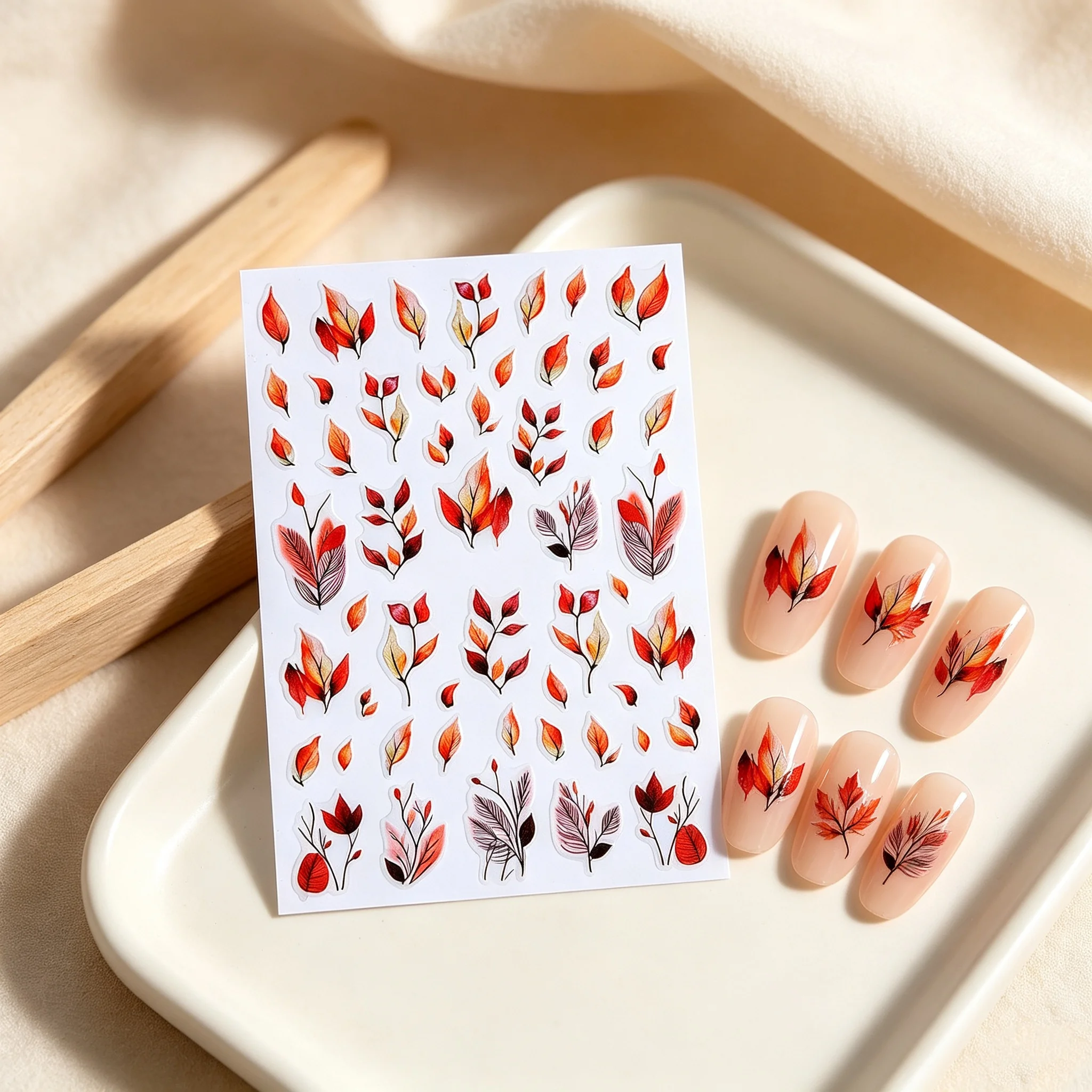 1Pcs Watercolor Autumn Leaf Nail Art Stickers Thin Red Orange Fall Maple Leaf Nail Decals For Thanksgiving Holiday DIY Manicure*