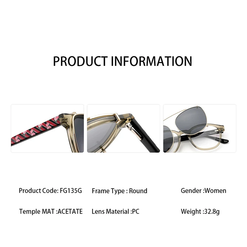 KANDREA Men Women Fashion Glasses Frame Retro Polarized Acetate Clip Magnet Optical Sunglasses Prescription Eyeglasses FG135G