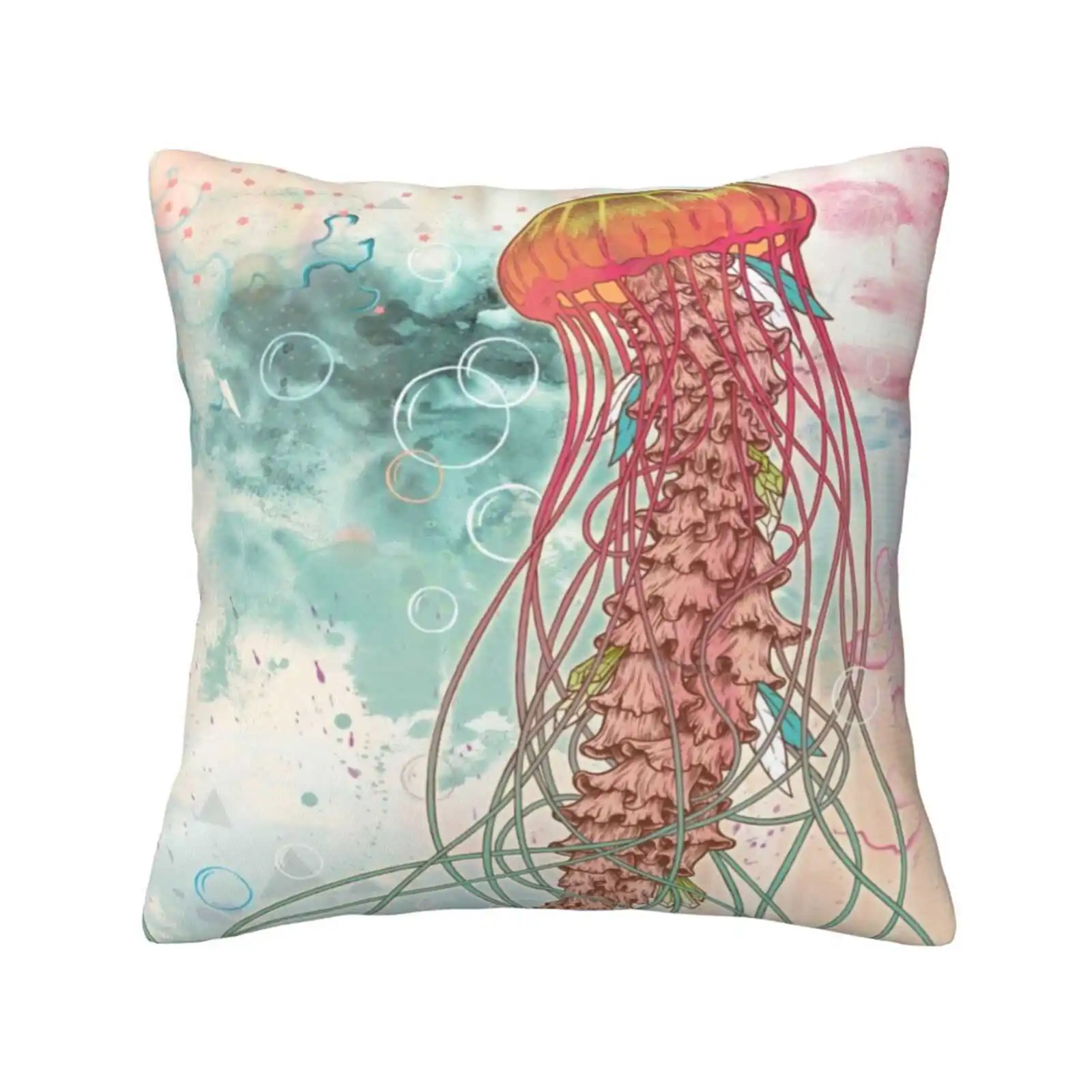 Jellyfish Home Sofa Car Waist Throw Pillowcase Jellyfish Psychedelic Ethereal Soft Pastel Animal Ocean Deep Sea Wildlife Water