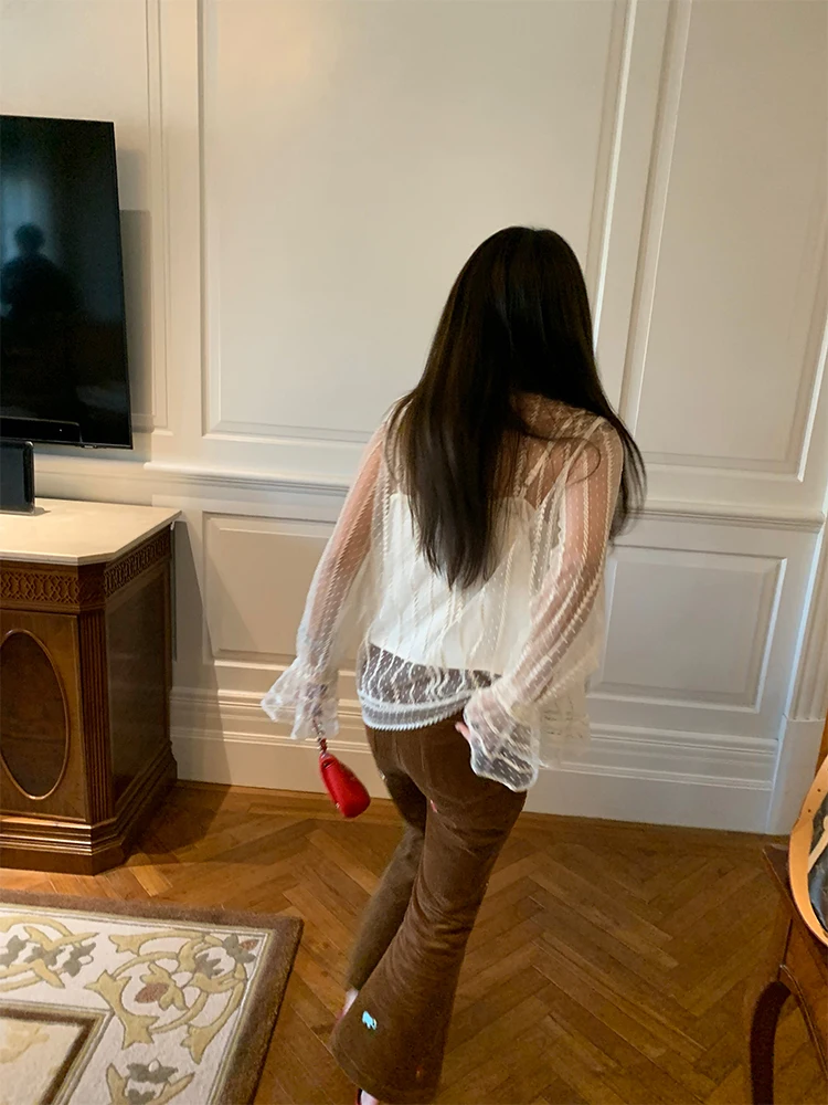 하이웨이스트 자수 코듀로이 플레어 팬츠 여성 패션 2025 신상 한국 스타일 출퇴근룩 여성 바지