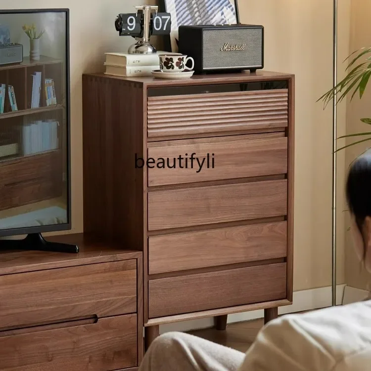 X North American Black Walnut Living Room Side Cabinet All Solid Wood Simple Modern Bedroom Storage Cabinet