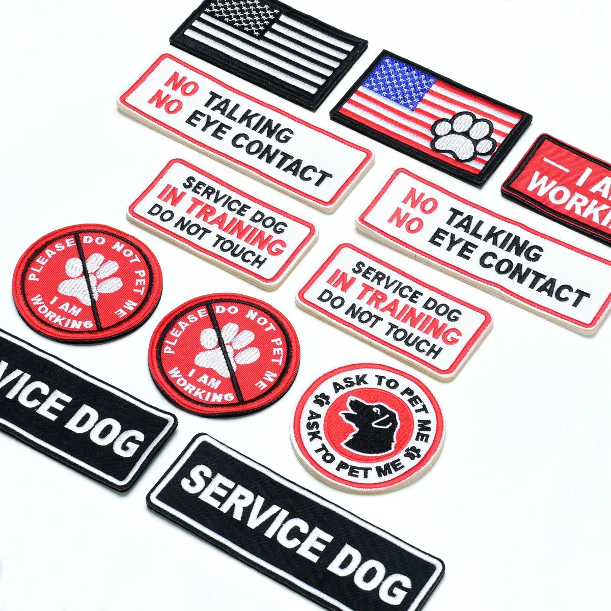 Prohibition Sign Embroidery Patch Service Dog Bandage Logo Hook Loop Pet Patches No Talking Slogan Badge Working Label Wholesale