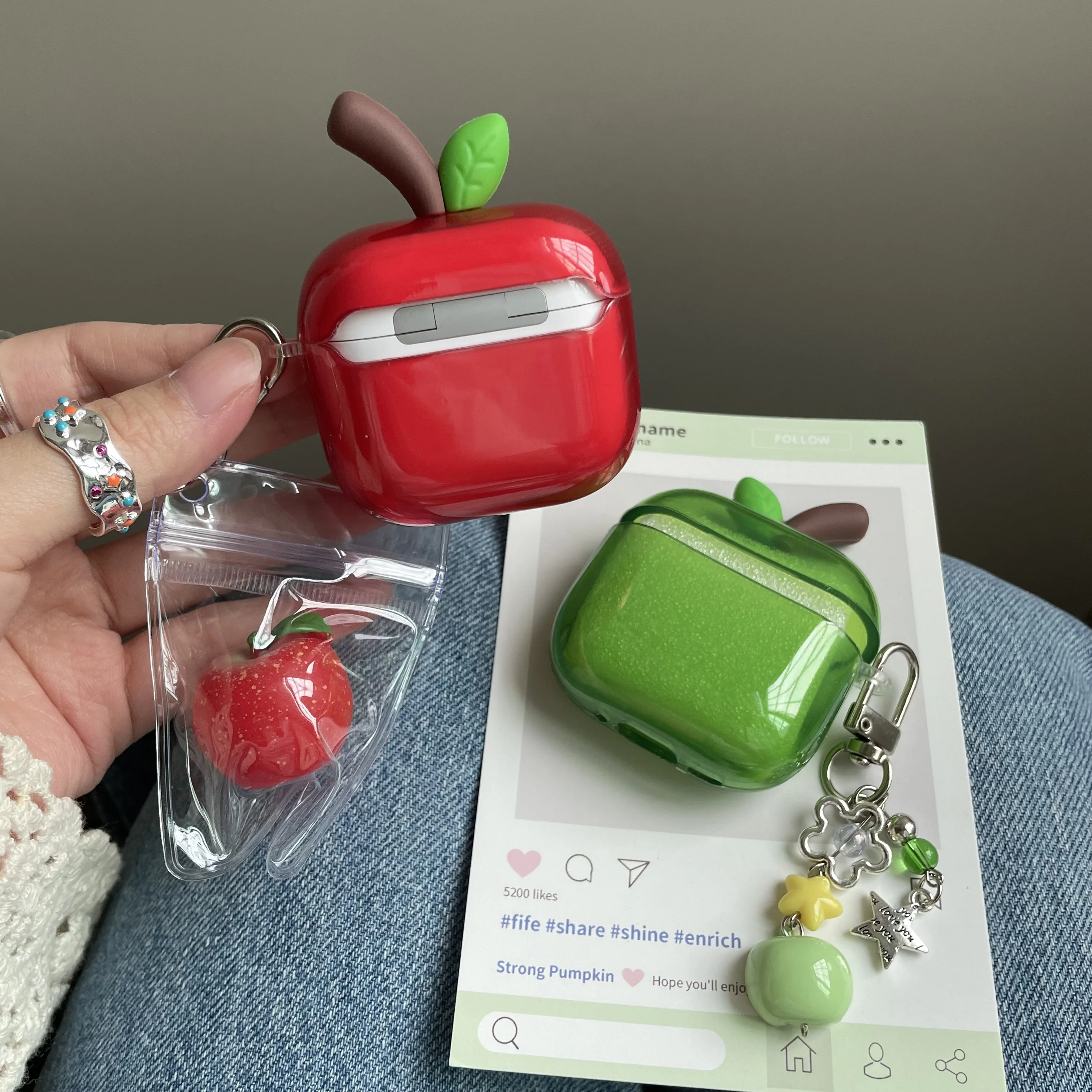 شفافة الأحمر الأخضر أبل حقيبة سماعة الاذن ل AirPods 1 أو 2 3 4 Pro 2 3 Air Pods AirPod Pro2 Pro3 لينة Imd لطيف غطاء قلادة