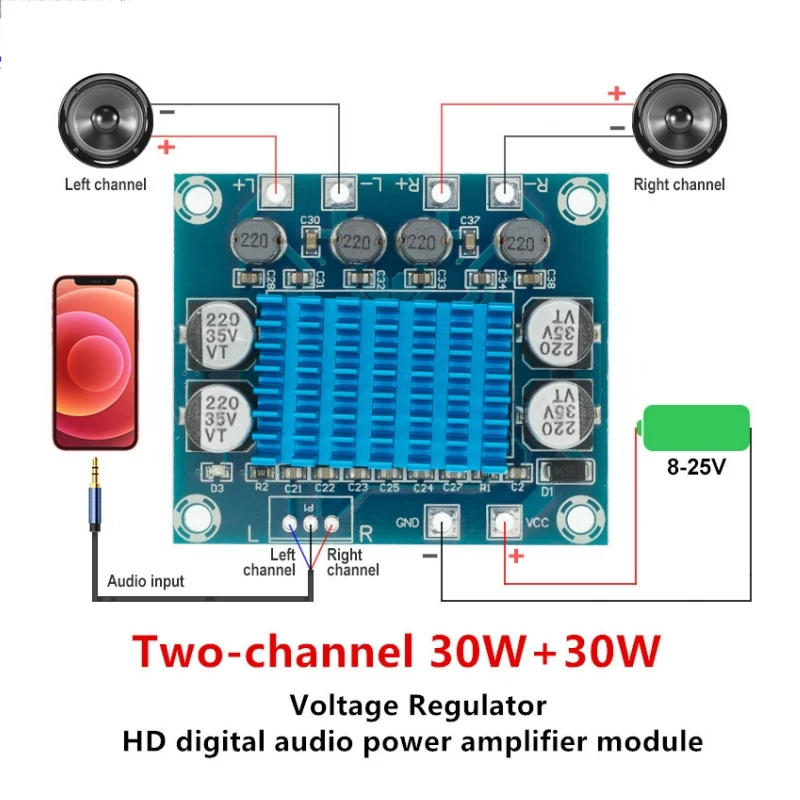 PLR TPA3110 XH-A232 30W+30W 2.0 Channel Digital Stereo Audio Power Amplifier Board DC 8-26V 3A