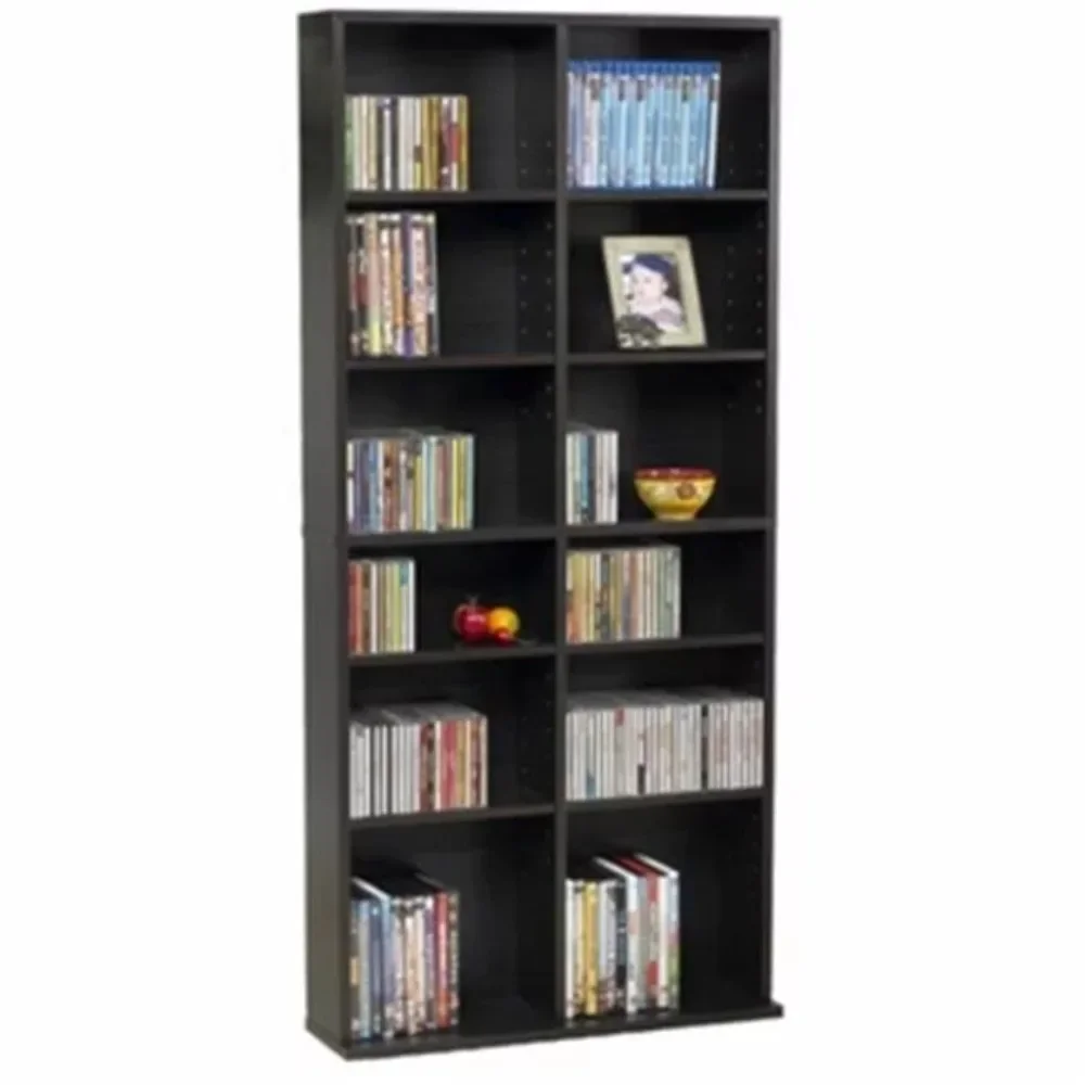 

25"x54" Adjustable Wood Media Storage Shelf Bookcase (228 DVDs, 464 CDs), Espresso， book rack for room book storage