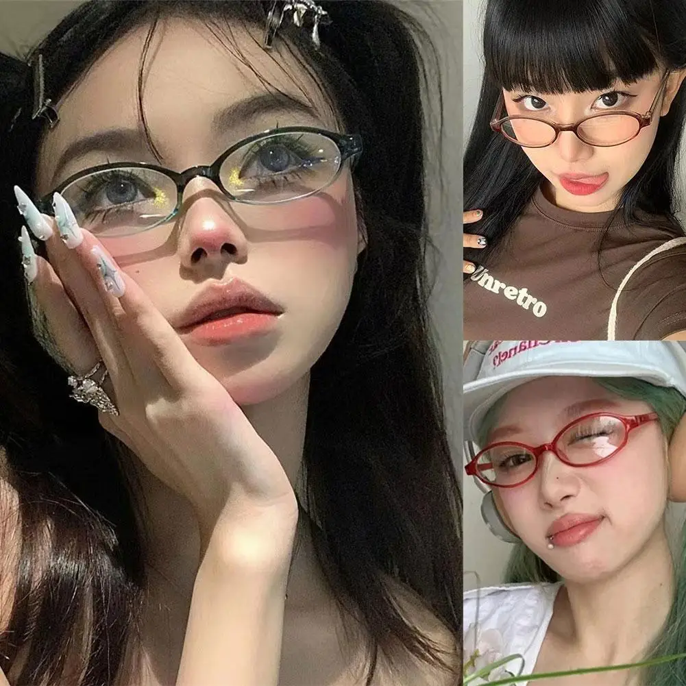 Retro Round Frame Small Oval Frame Glasses Retro Y2k Glasses Myopia Flat Korean Glasses Spectacle Optical Women Pc Style Ov H4z5