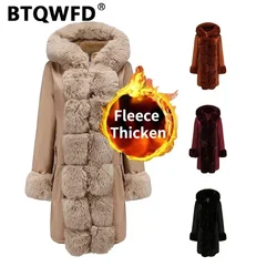 BTQWFD Autumn Winter Jackets Women Parkas Female Clothing Long Coats Wool Liner Hooded Slim with Fur Collar Warm Snow Wear 2024