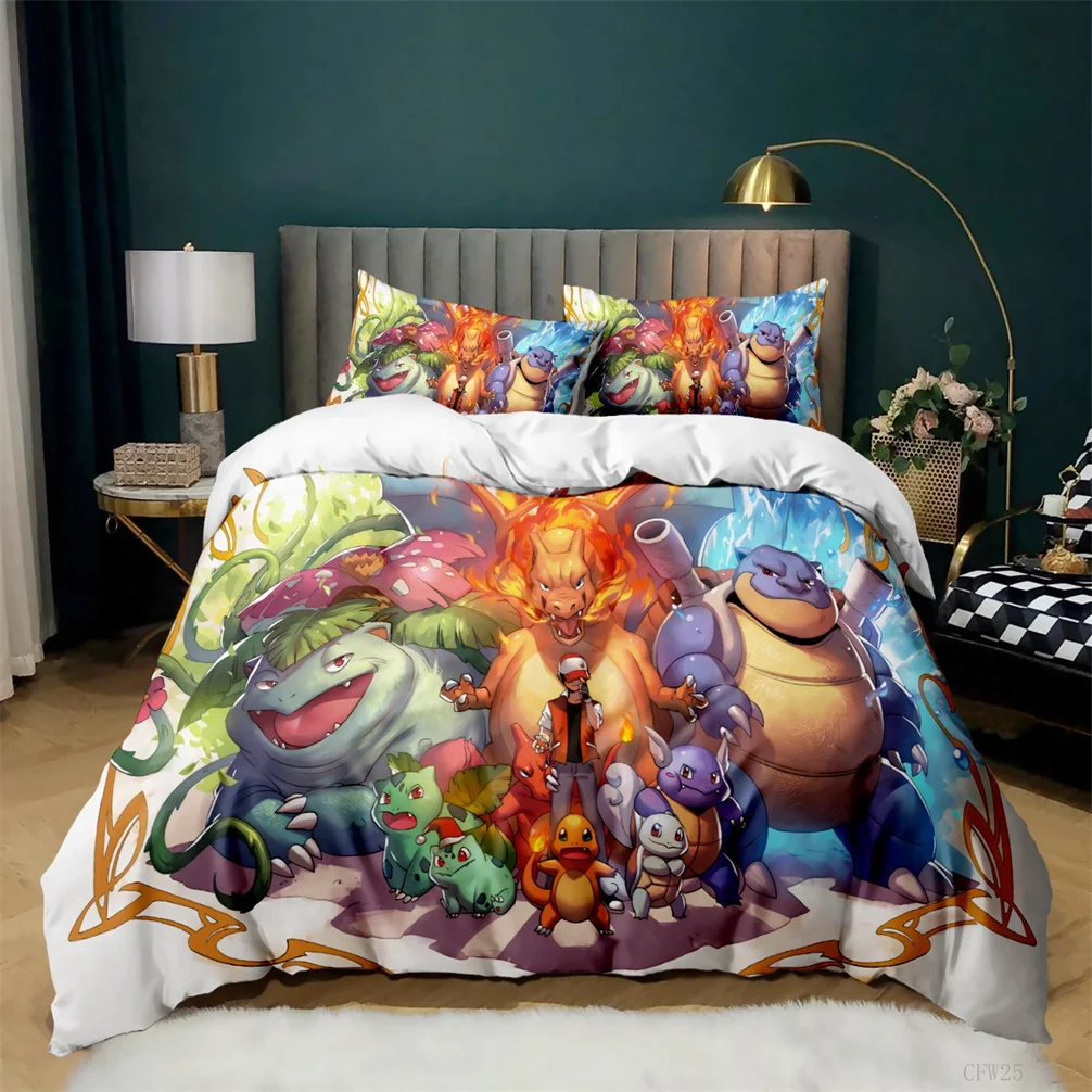 Pikachu Duvet Cover 3D Printed Pokémon Bedding Set Anime Quilt Duvet Pillowcase for Children and Girls Boys Teenagers Adults