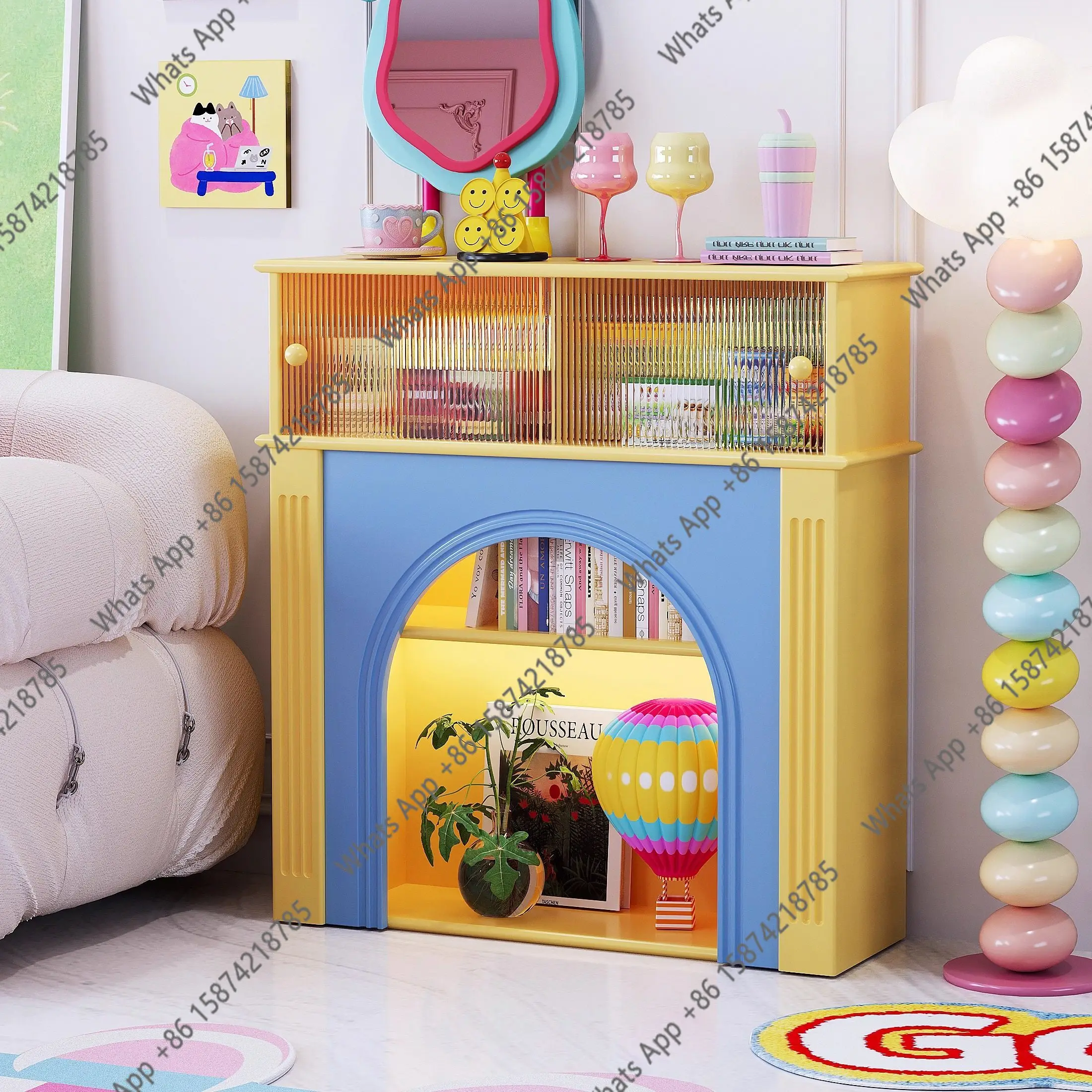 French retro fireplace decorative cabinet living room home cream style color high-end porch dining side bookcase
