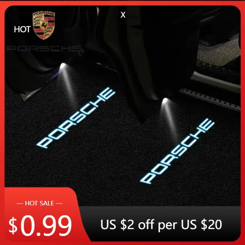 

Наклейка на автомобиль для Porsche Cayman, Cayenne, 911, Macan: светодиодный проектор логотипа на дверь автомобиля, проекционная подсветка с эффектом тени, аксессуары для автомобиля.