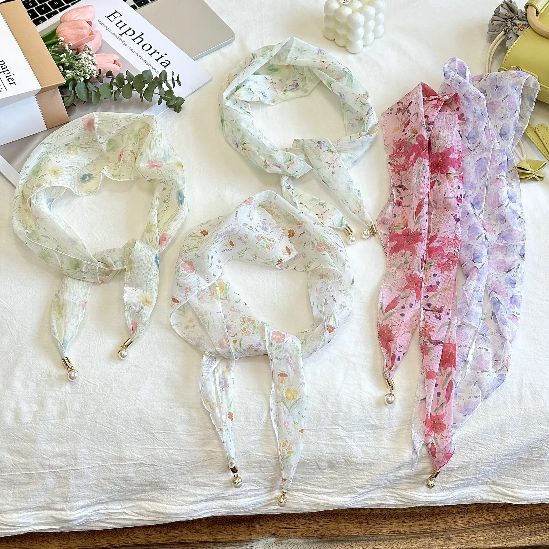 French Pastoral Style Peanut Pendant Triangular Binder Women's Summer Hair Tie Scarf Sweet Temperament Girlish Style Headband