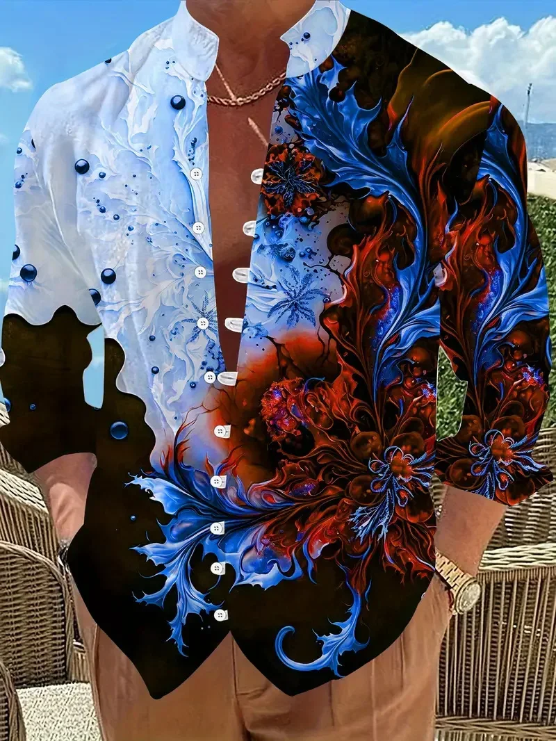New White Background Tropical Parrot Flower 3D Printed Men's Long Sleeved Shirt Casual Shirt Clothing