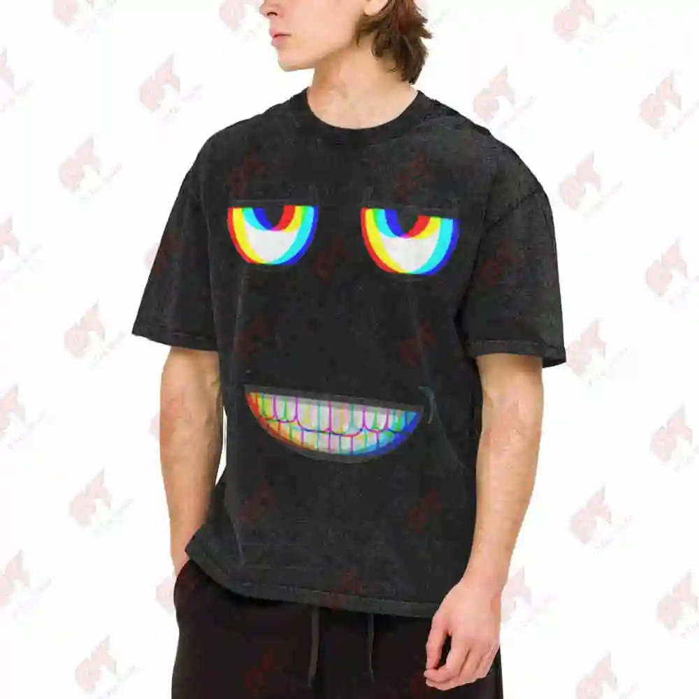 Aphex Twin Parody Trippy Face Vintage Washed Tee Pure Cotton T-Shirt