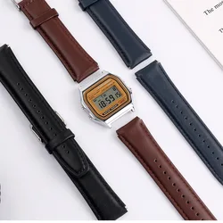 Cowhide watch strap for Casio A159W-N1 A158WA A168 wristband Vintage small square metal strap quick release chain 18mm watchband