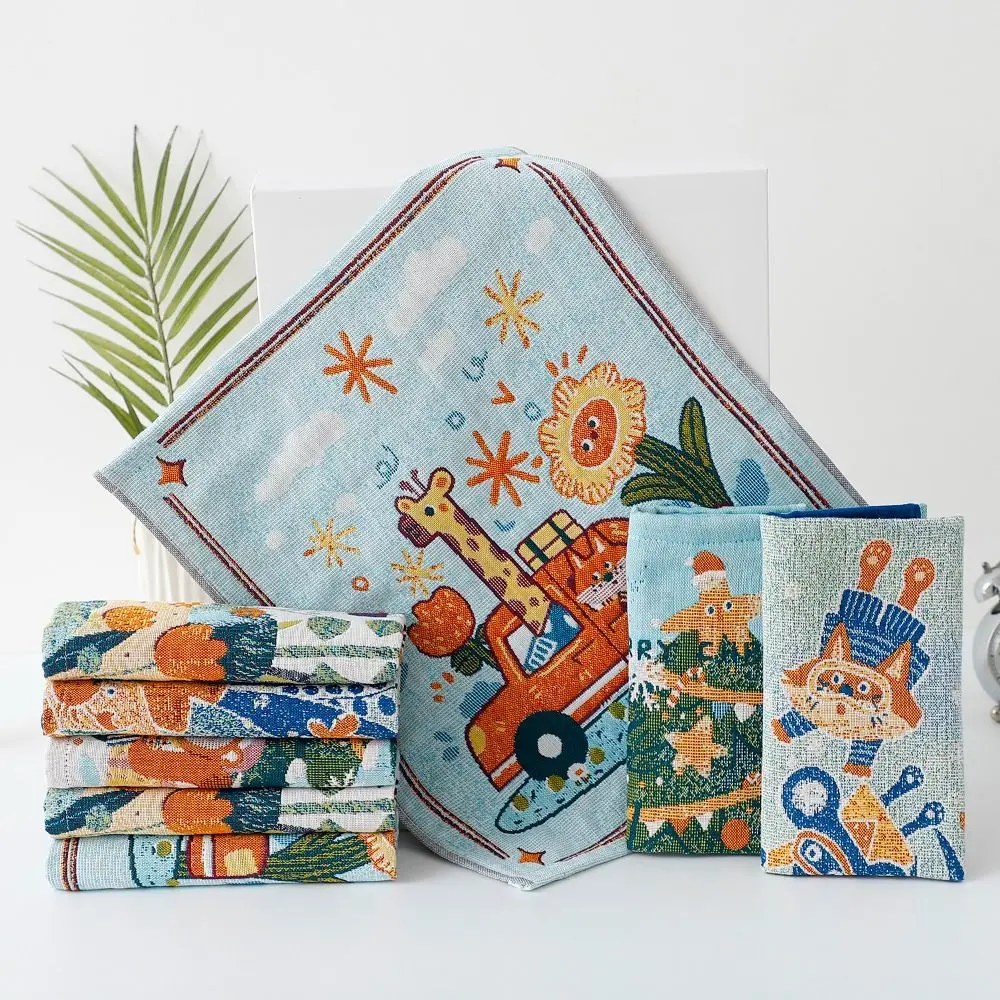 34x40cm Large Hand Towel 4 Layer Cotton Gauze Quick Dry Pure Cotton Dish Cloth Cartoon Decorative Kitchen Towel