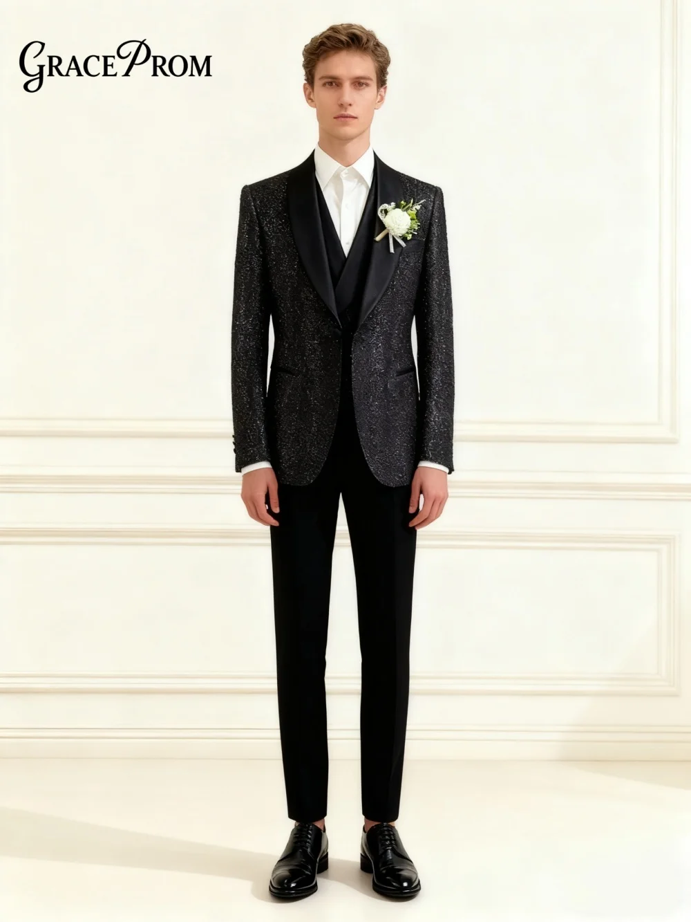 

Exquisite Men's Wedding Suits Business Fashion 3-Piece Set 2026 Slim Jacket Dress Blazers Coat Pants Trousers Sequin Suit