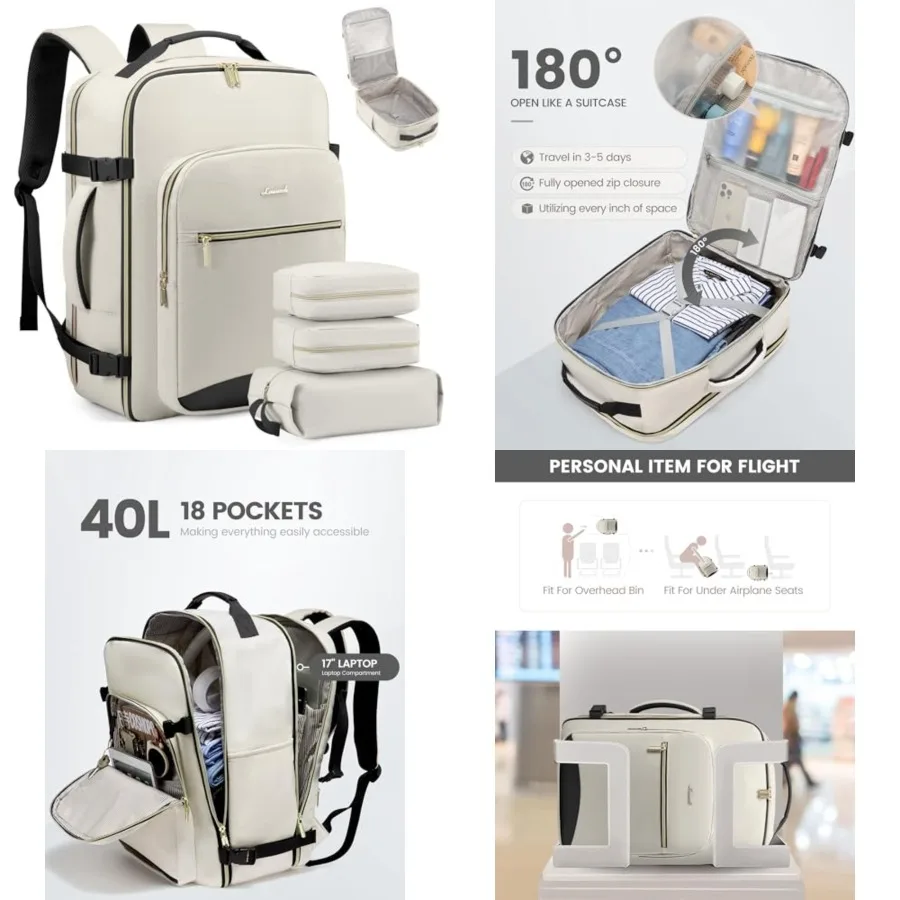 

Travel Backpack for Women and Men 40L, Airline Approved Carry On Backpack Travel Essentials, TSA Carry on Luggage, Waterproof P