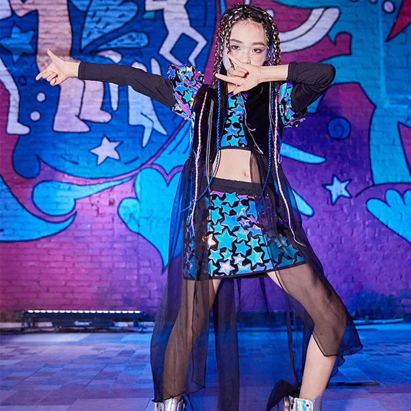 Trajes de Dança Jazz infantil, Roupa de Lantejoula Feminina, Modelo de Passarela, Trajes de Palco, Performance Hip Hop