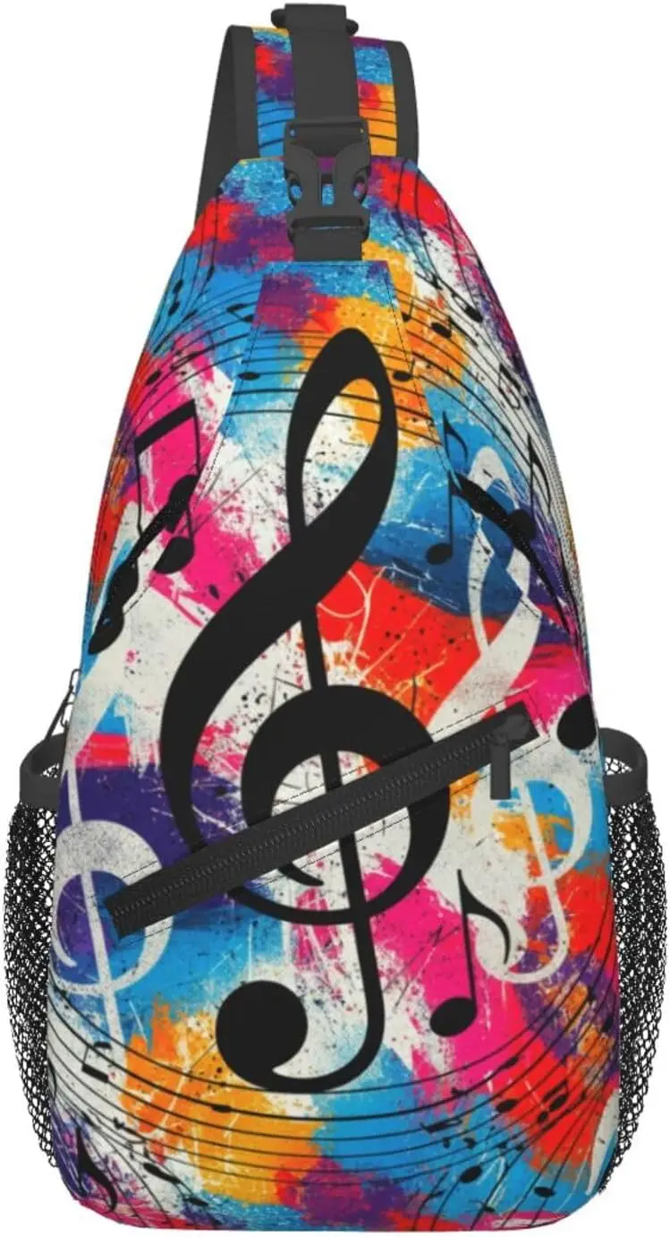 Music Note Sling Backpack,Fashion Musical Shoulder Bags Crossbody Chest Bag for Women Men Travel Hiking Daypack