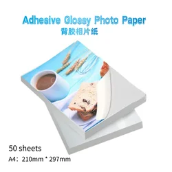 Adhesive Glossy Photo Paper A4 50Sheets Waterproof Inkjet Printing paper Label Paper DIY Stickers Fast dry for Dye Ink Printer