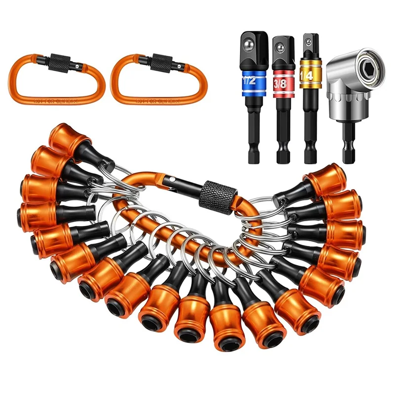 A43F-18Pcs Bohrer Halter Schlüsselanhänger, 3Pcs 1/4 3/8 1/2 Zoll Buchse Tragbare Sechskantschaft Schraubendreher Bit Halter Bohrer Befestigung