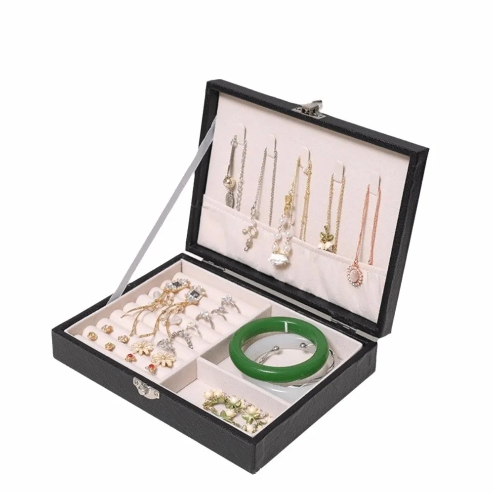 

PU Leather Jewelry Storage Box Portable Space-saving Jewelry Storage Case Multi-Functional Bracelet Necklace Tray