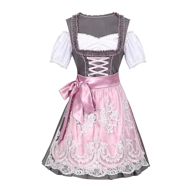 Vestido de festa rosa para senhoras, fantasia Cosplay, Dirndl, vestido tradicional alemão, Oktoberfest, trajes femininos, roupas sexy, conjunto de acessórios