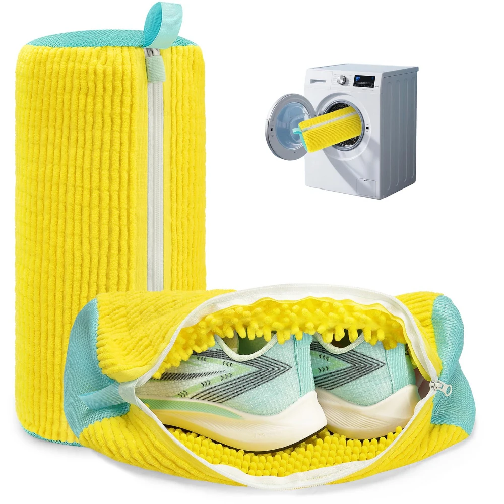 Saco de Proteção para Lavagem de Calçados com Zíper, Bolsa de Lavanderia de Fibra Macia para Tênis, Chinelos e Sapatos Casuais, Organizador de Secagem