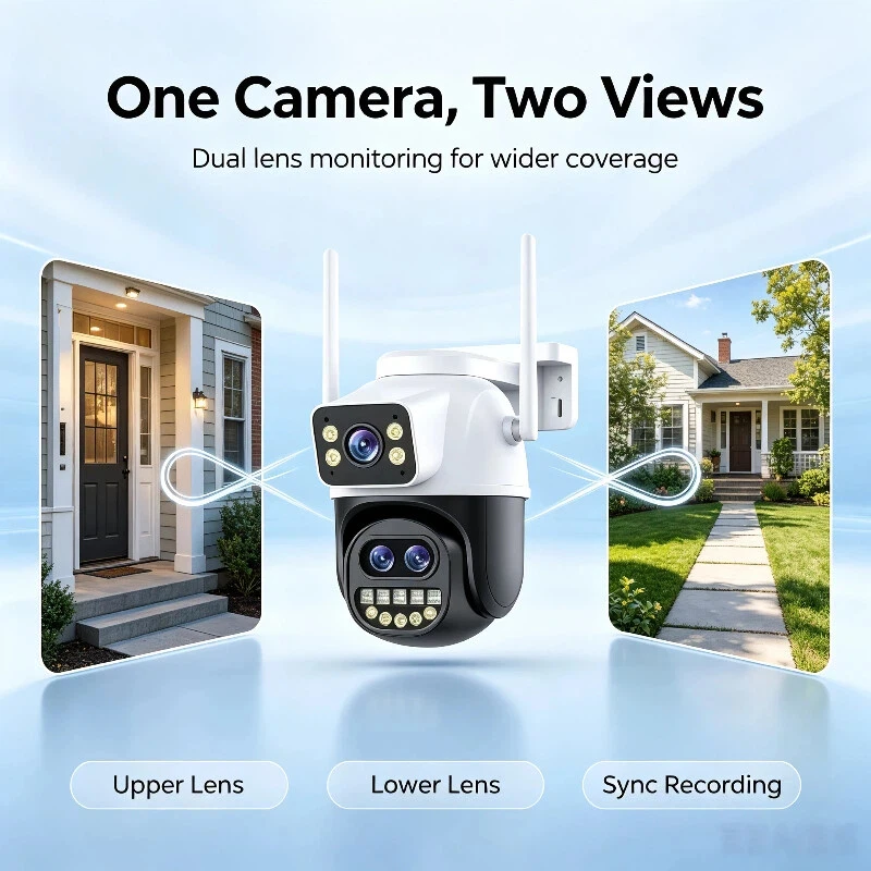 Psennikow Dual Lens Dual Screen IP Camera Wifi PTZ Camera Outdoor AI Auto Tracking CCTV HD Audio Video Surveillance P2P iCSee