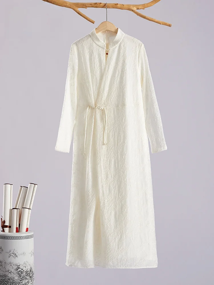 

New Chinese Sle Knitted Wool Slim Fit Dr for Women Autumn Winter Zen Artistic Collar Improved Qipao Long Sve