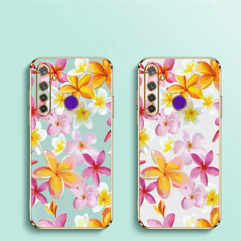 حافظة هاتف ناعمة لهاتف OPPO Realme X X7 Pro GT Master Neo 3 2 Pro V25 V13 V5 Q5 Q3i Note 60 غطاء مطلي بنمط زهرة السيليكون #6