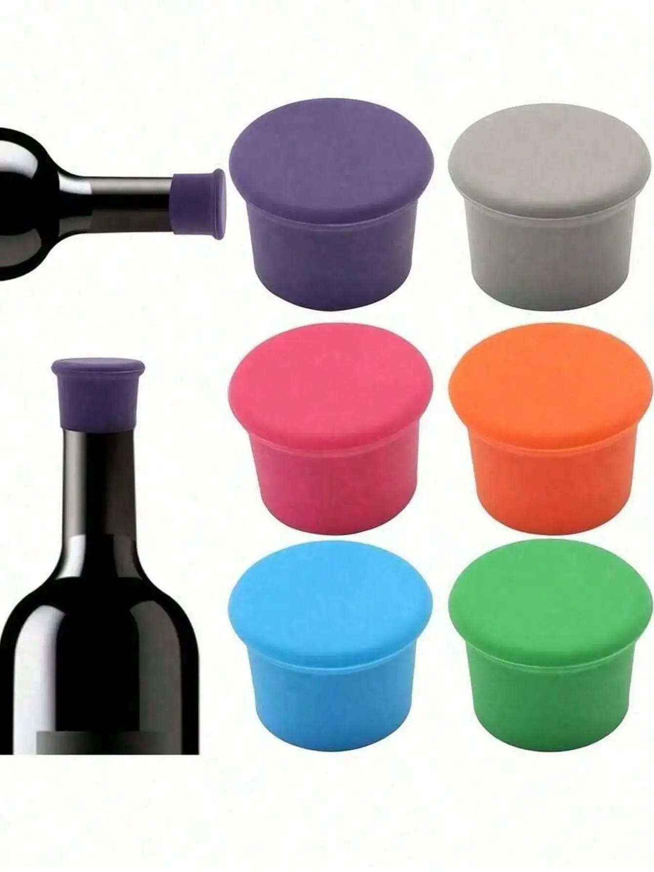 

3Pcs Reusable Food-Grade Silicone Wine Bottle Stoppers, Random Color Delivery, Sealing Wine Caps