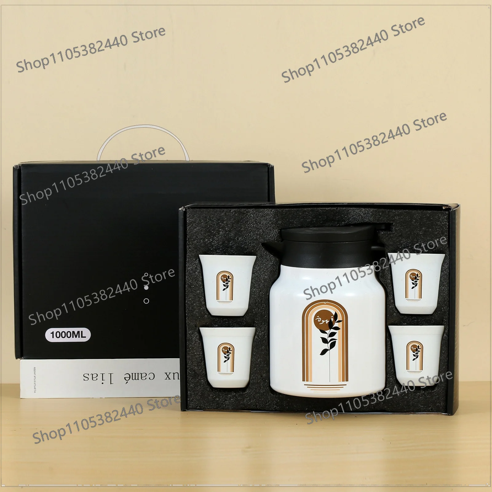 Stainless steel five-piece vacuum coffee pot set thermos cup large-capacity gift box