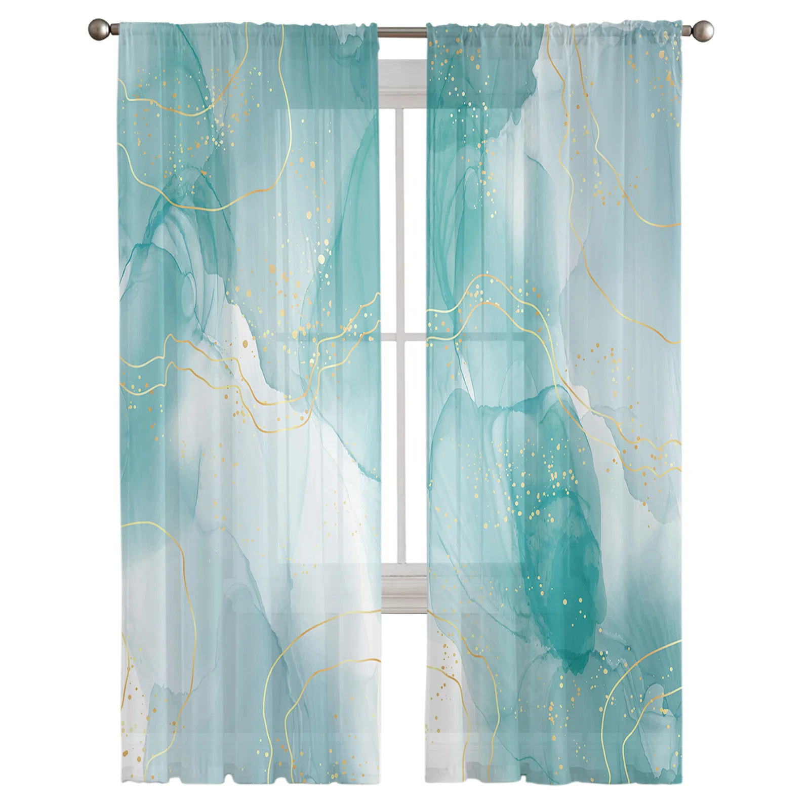 Marble Line Overlap Gradient Bedroom Transparent Sheer Curtains Holiday Decoration Window Voile Tulle Curtain