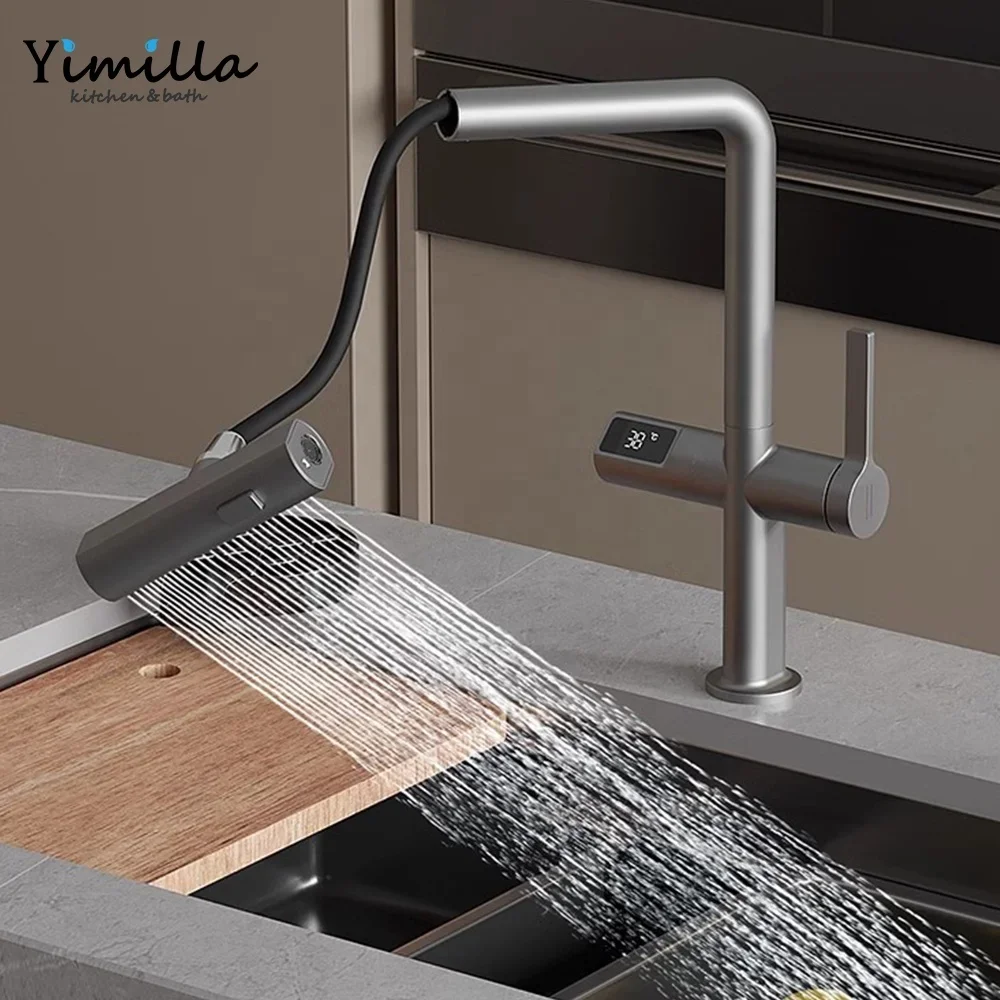 New arrival kitchen sink faucet digital sensor pull out sink mixer multi-color black waterfall kitchen faucet