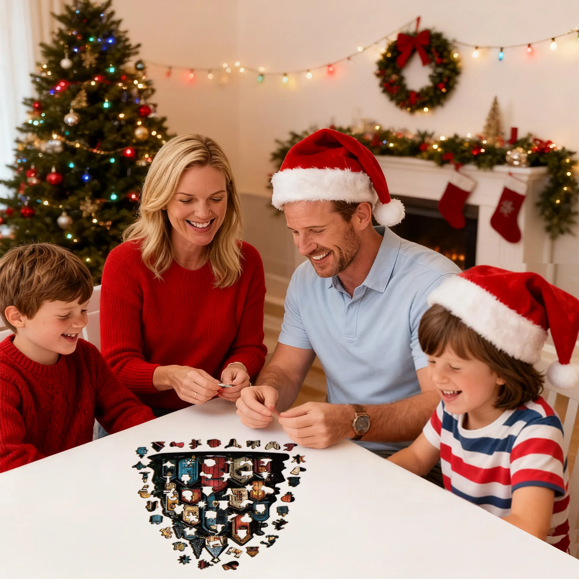 212PCS Porta degli elfi di Natale Pezzi di puzzle Puzzle di legno irregolare Gioco antistress Compleanno Natale Salvadanaio Regali