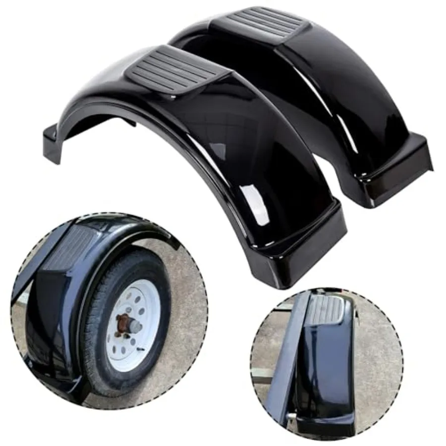 

Trailer fenders with steps for 13 wheels, single-axle trailers, plastic, black, durable and lightweight