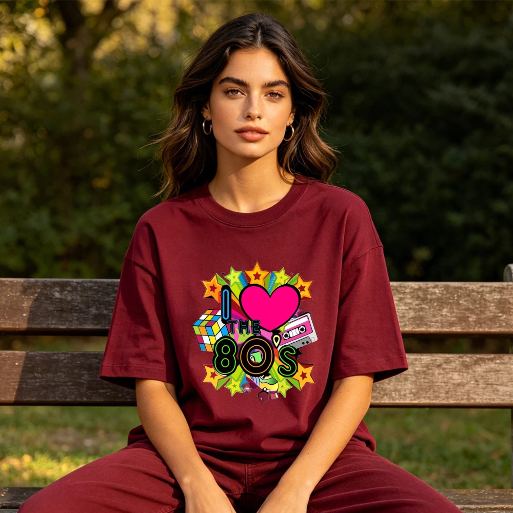 I Love The 80s Retro Cassette Rubik's Cube Star Graphic Women Summer Cotton TShirt Vintage 80s Nostalgia Casual Short Sleeve Tee