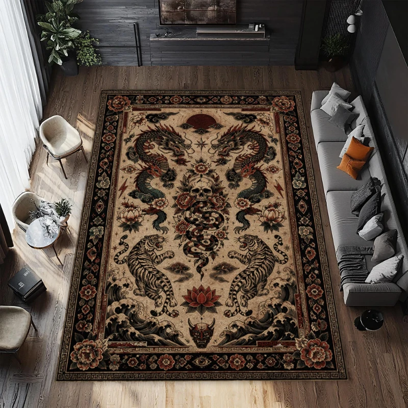 Living Room Area Floral Washable Carpet Vintage Large Size Soft Bohemian Indoor Floors Carpet for Bedrooms Dining Rooms